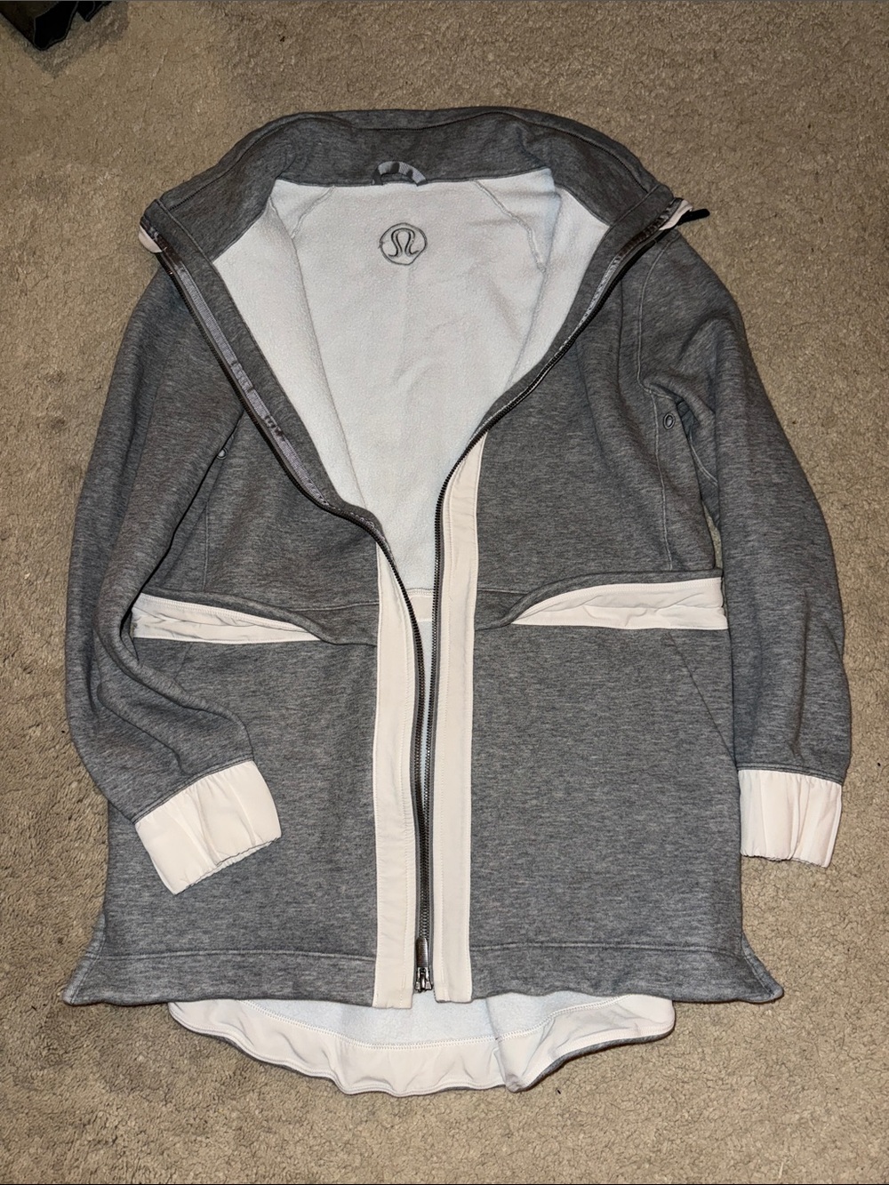 Lululemon Grey Zip-Up Jacket with White Trim